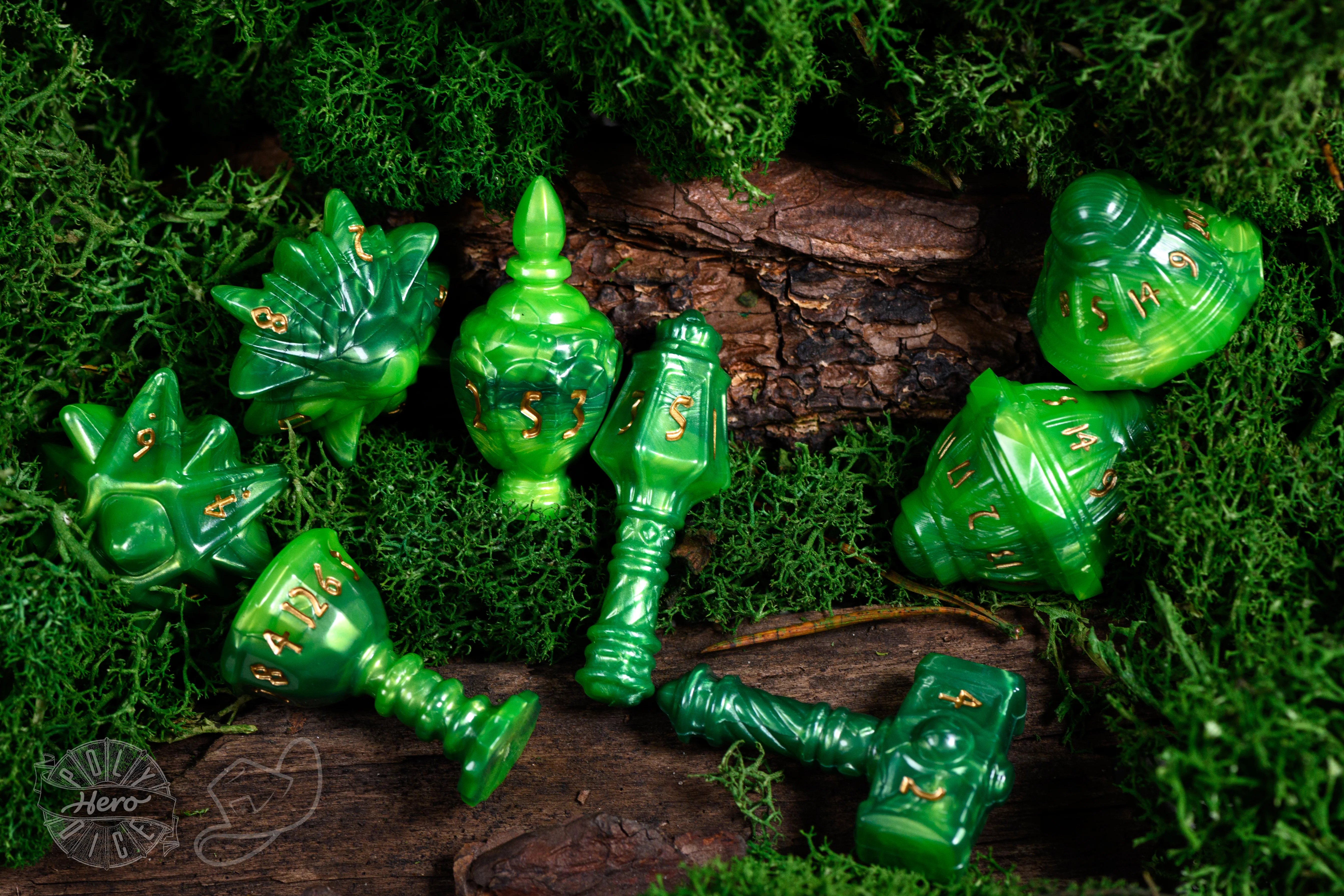 PolyHero Cleric 8 Dice Set - Verdant Viridian - Image 3